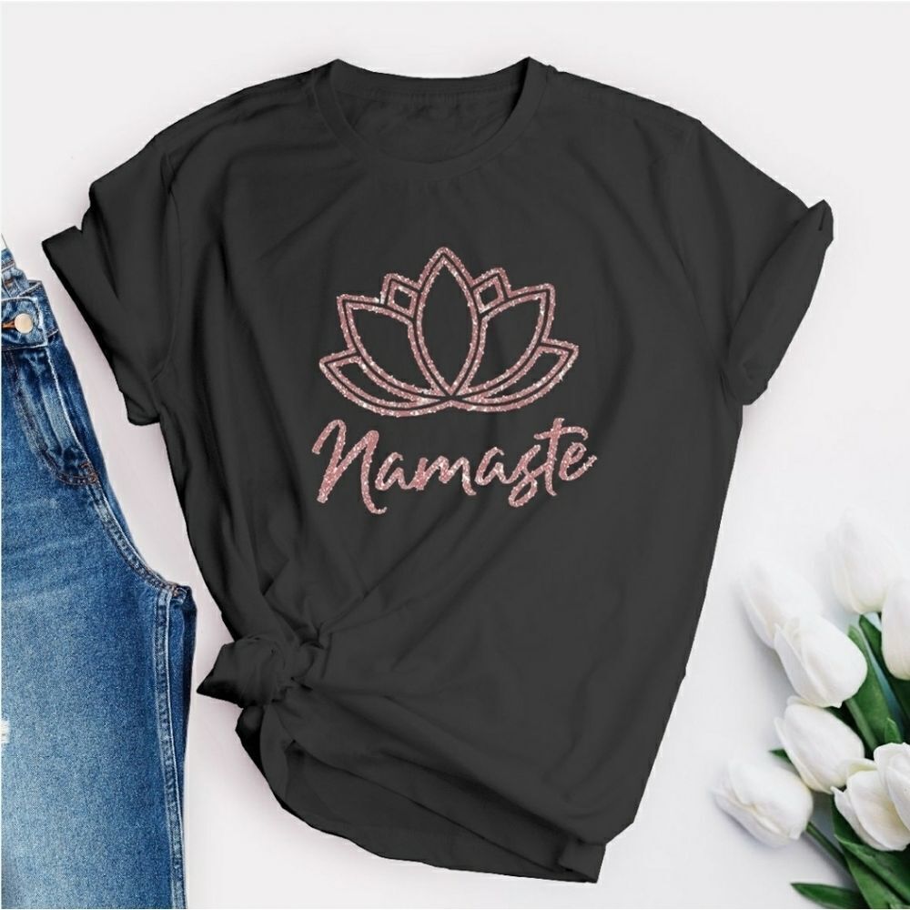 Namaste Lotus Flower Rose Gold Glitter Tee Shirt